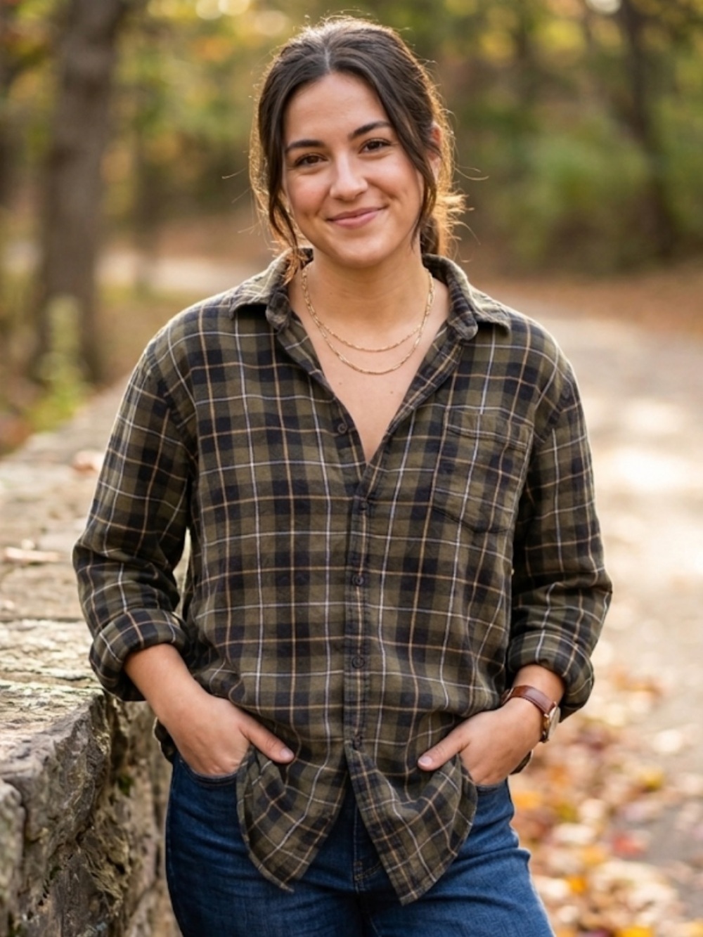 St. John's Bay Olive Plaid Button-Down Shirt